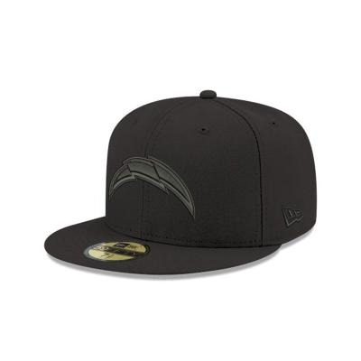 Blue Los Angeles Chargers Hat - New Era NFL Black On Black 59FIFTY Fitted Caps USA2361540